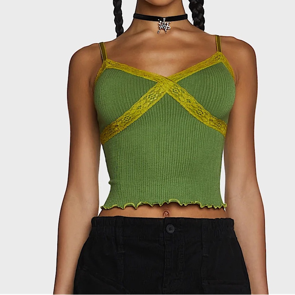 Y2K -Style Lettuce Lace Trim Tanktop